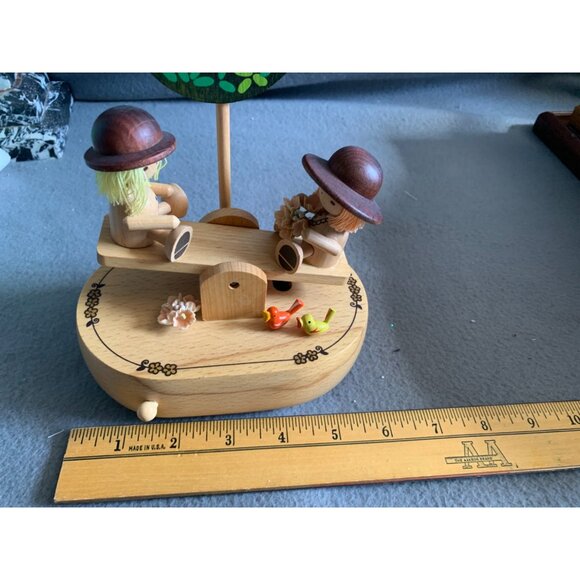 Vintage Schmid Wood Music Box With See-Saw Kids & Tree Works - Picture 12 of 14